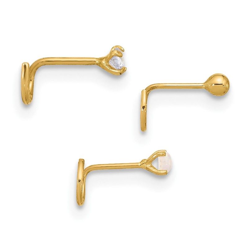 14K 22 Gauge CZ, Synthetic Opal And Ball Nose Post Set_voghion.com