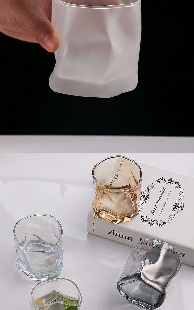Modern Twist Glass Tumbler - Aesthetic Water & Whiskey Cup With Folded Design_voghion.com