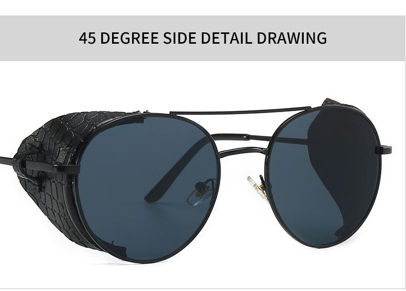 Metall-Steampunk-Sonnenbrille mit Anti-Schlangenhaut-Design für Herren, Street-Style-Sonnenbrille mit rundem Rahmen 6001_voghion.com