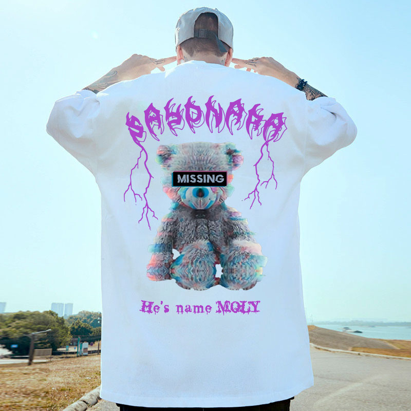 Unisex overdimensjonert t-skjorte - Hiphop-skjorte med droppskulder | Bomullstopp med femkvart ermer_voghion.com