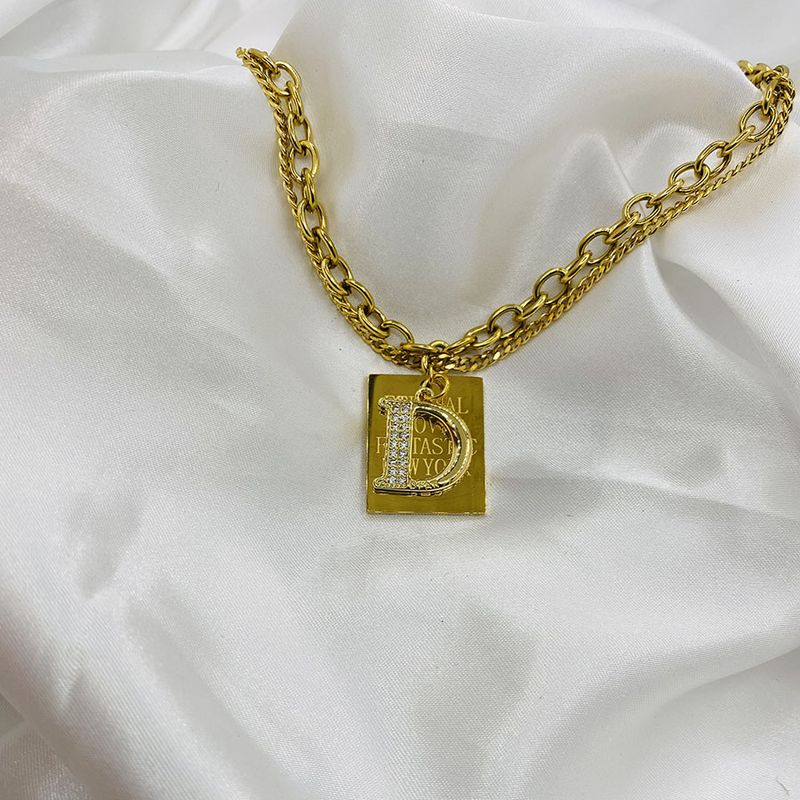 Collier en acier titane épissé lettre D en or Instagram design tendance et de niche sens chaîne cubaine étudiant hip-hop_voghion.com
