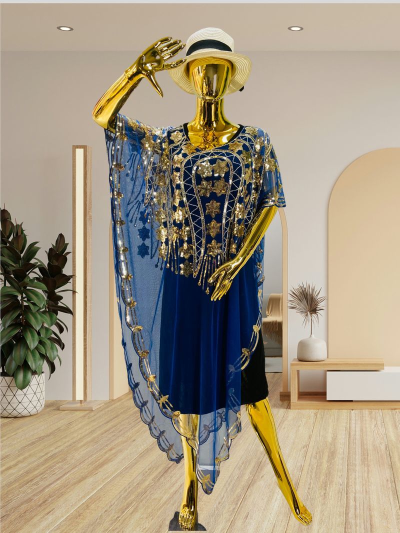 Fashion Thin Wave Breathable Large Size Loose Chiffon Sequin Eye Catching Banquet Dress Shawl_voghion.com