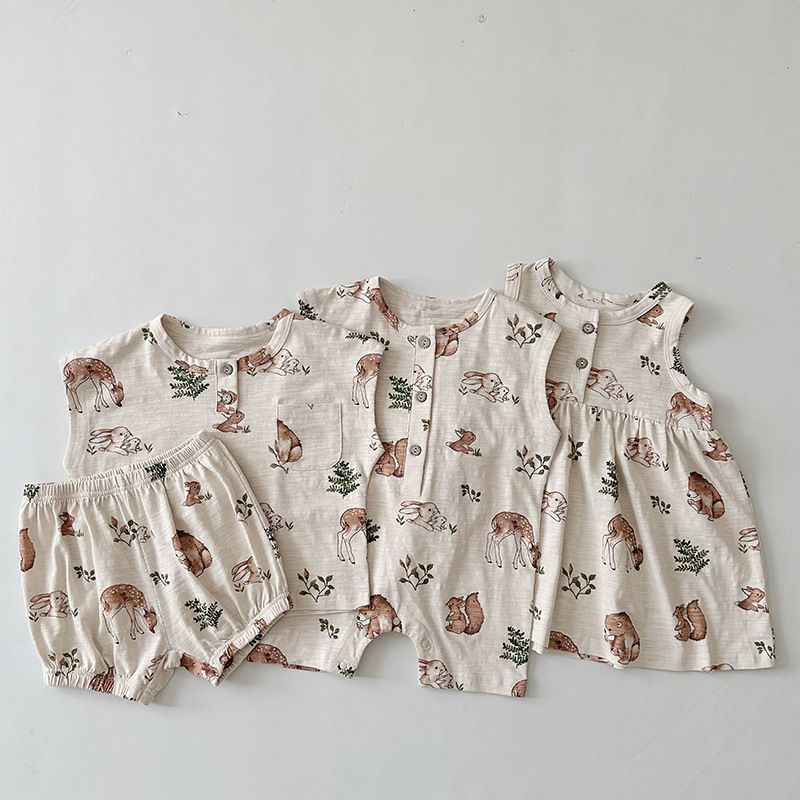 Ins Nordic Style Children's Suit Summer Cotton Children's Sleeveless Vest Fruit Floral Suit Baby Two Piece Suit_voghion.com