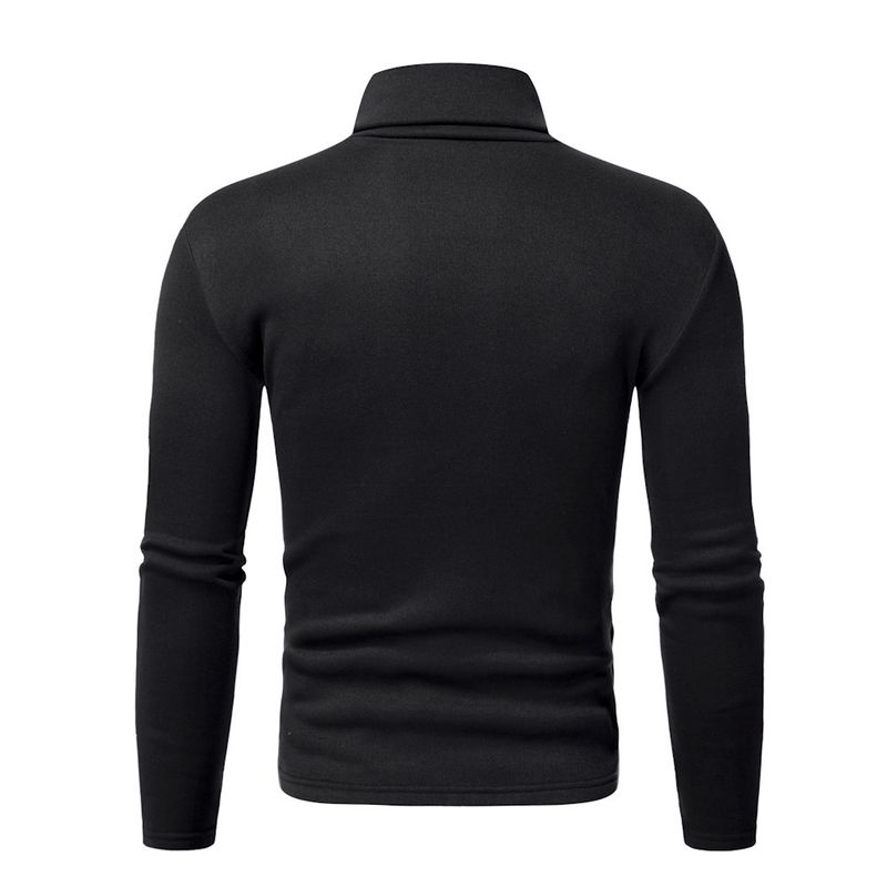 Inner Layer Autumn Winter Fleece Lined Turtleneck Long Sleeve T-Shirt Men's Pullover Thermal Base Shirt Top_voghion.com