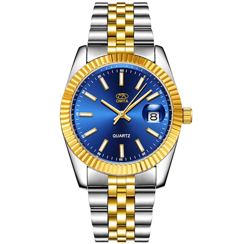 Reloj de cuarzo para hombre, resistente al agua, con calendario y correa dorada para mujer_voghion.com