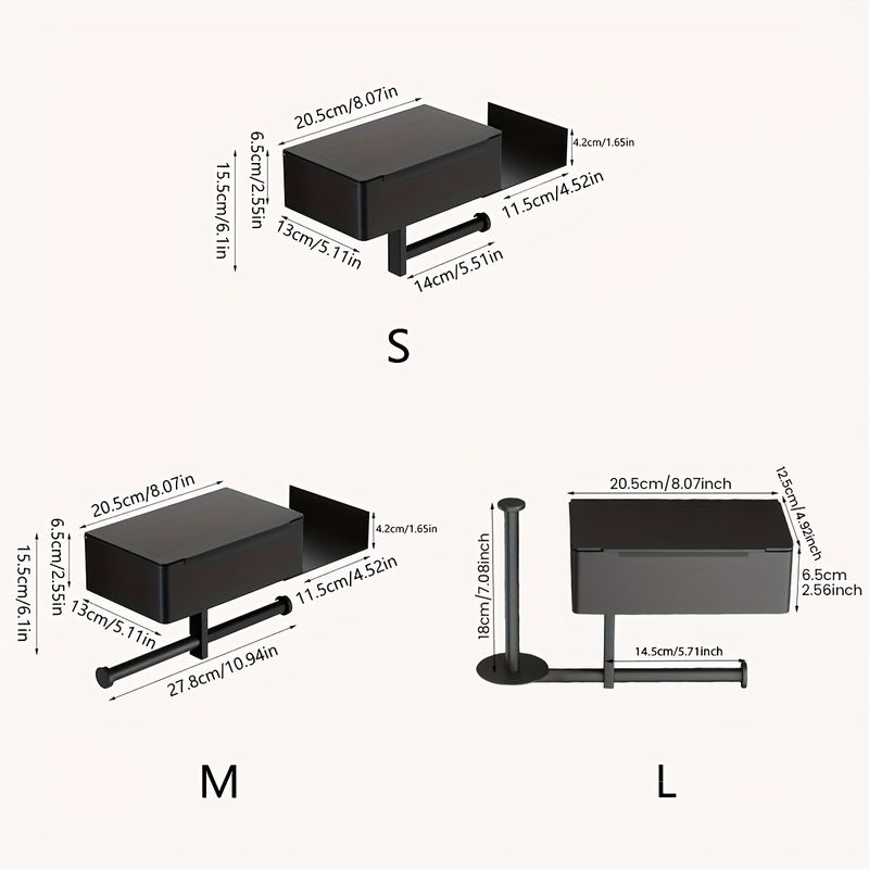 Wandmontierter Toilettenpapierhalter aus Edelstahl mit Wischtuchspender und Ablage, modernes schwarzes Badezimmer-Tissue-Aufbewahrungsregal mit Behälter für spülbare Wischtücher_voghion.com
