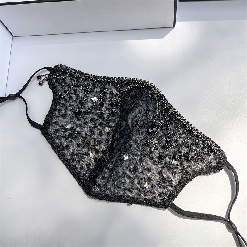 Lace Summer Mask Personalized Tassel Butterfly Diamond Decorative Mask Washable Breathable Mesh Veil_voghion.com