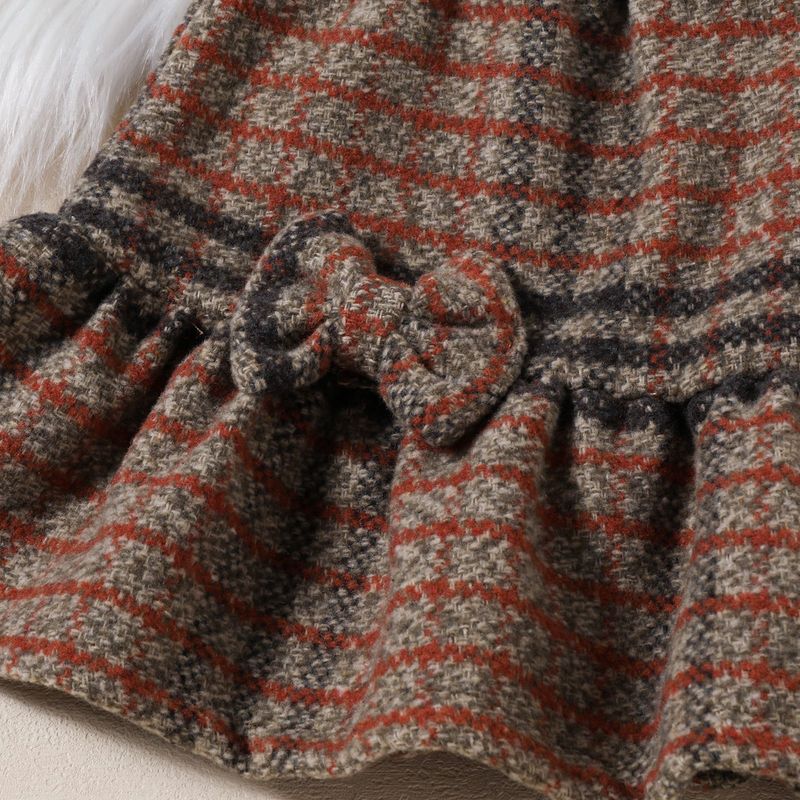 Abbigliamento di Ch, top a maniche lunghe per ragazze, gilet in lana scozzese + gonna a trapezio, set da tre pezzi, alla moda ed elegante per_voghion.com