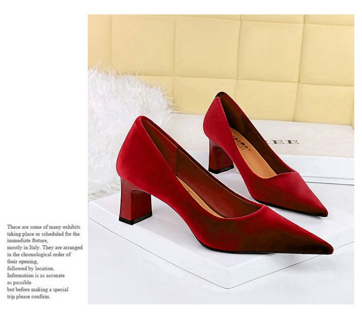 6188-9 Zapatos sencillos de moda para banquetes, de tacón alto y grueso, de gamuza y terciopelo del oeste, con boca poco profunda y puntiagudos_voghion.com