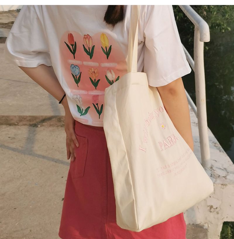 Women's three-dimensional letter embroidered sail large capacity cloth bag_voghion.com
