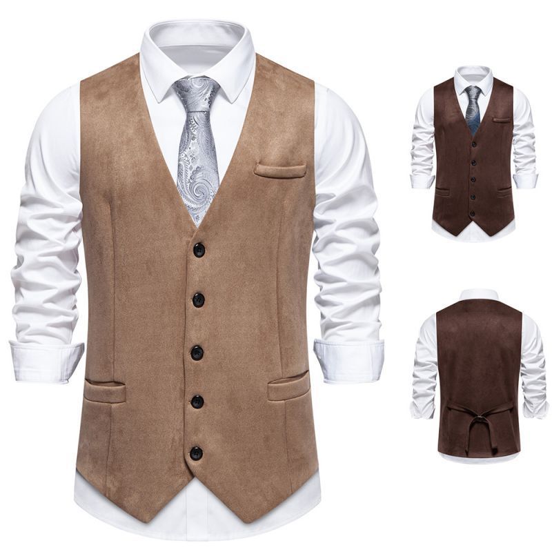 Europeiskt mode Enkelknäppt väst Herr True Pocket mocka kostym och väst för män_voghion.com