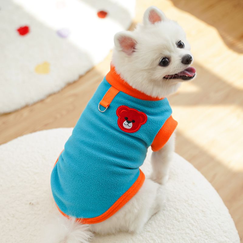 Pet British Shorthair Small Medium Clothes Autumn Winter Dog Fleece Color Block Leash Cat Supplies Clothing_voghion.com