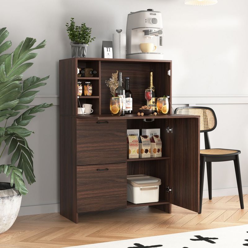 Bar Cabinet With Storage Drawer & Shelves, Fold-up Desktop, Ideal For Home,Dormitory, Small Spaces_voghion.com