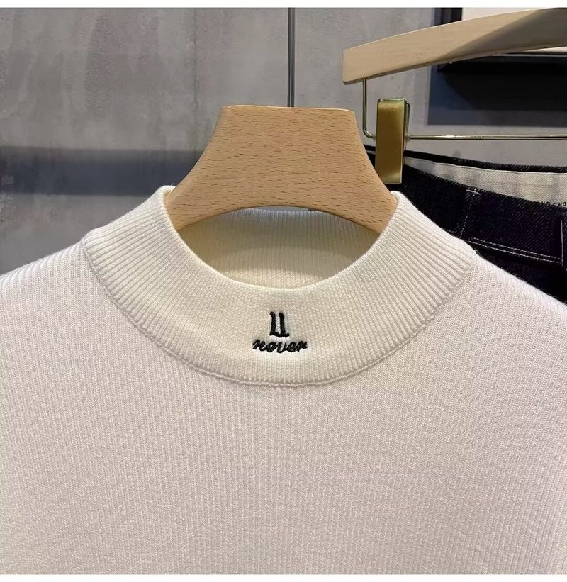 Ensemble deux pièces en tricot pour homme – Pull décontracté brodé et chemise à manches longues (noir/blanc, tailles M à XXXL)_voghion.com
