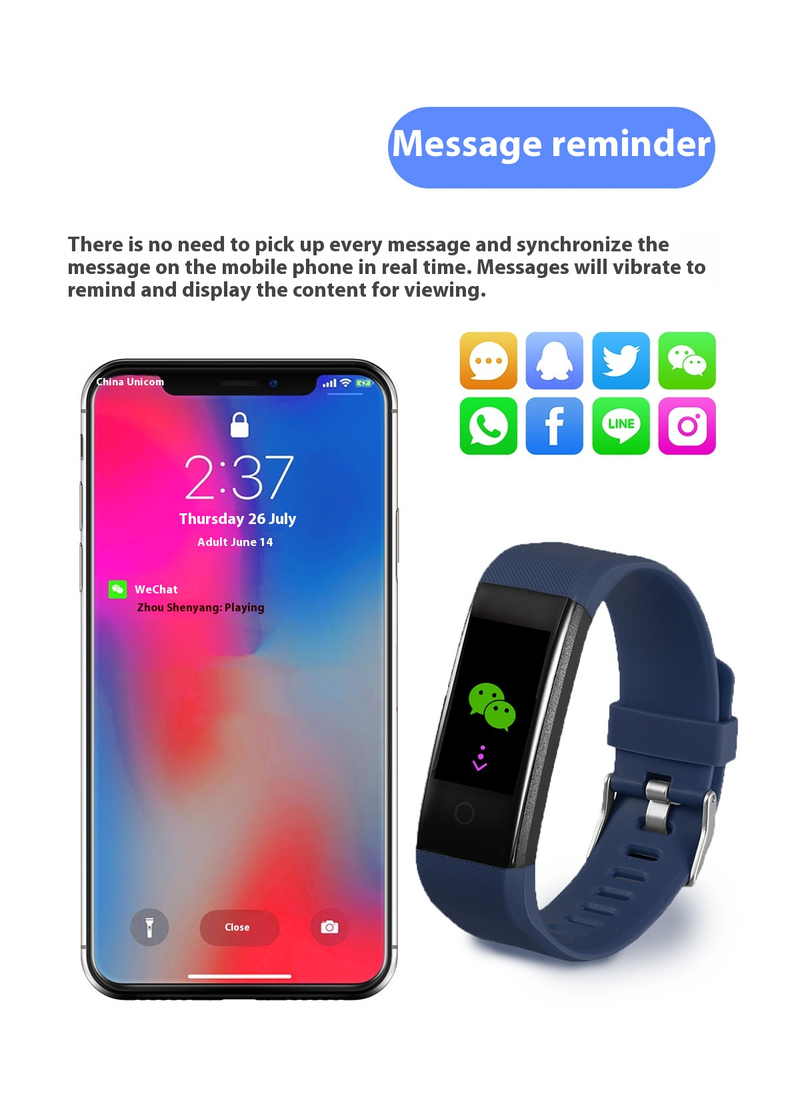 115plus Smart Bracelet Adulto Passo Sonno Ossigeno nel sangue Frequenza cardiaca Pressione sanguigna Esercizio Orologio_voghion.com