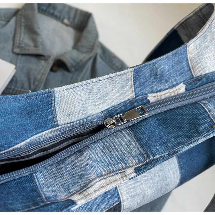 Ženska torba iz blaga, trendovska dvobarvna jeans torba, velika prostornina, priložnostna prenosna torba čez ramo_voghion.com