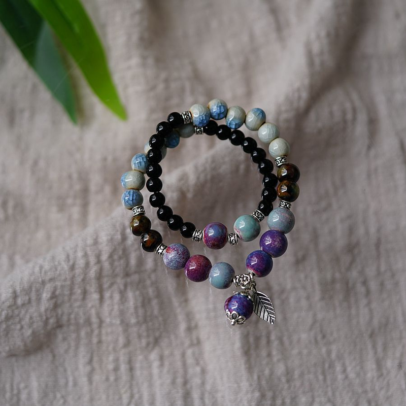 Nueva pulsera de cerámica china de doble círculo Jingdezhen para mujer, estilo étnico literario, mariposa y hada, joyería de moda_voghion.com