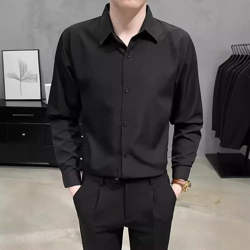 Camicia da lavoro da uomo slim fit nera a maniche lunghe, primaverile e autunnale, senza pieghe, bianca, avanzata, da uomo, in pollici_voghion.com