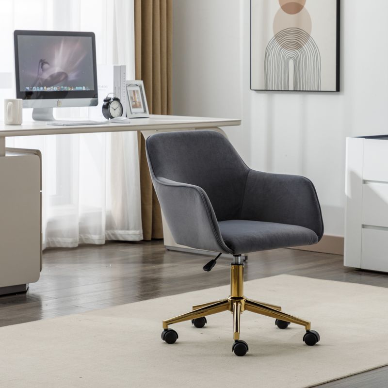 Neuer Höhenverstellbarer Drehstuhl Aus Samtstoff Für Das Büro Im Innenbereich Mit Goldenen Beinen, Grau_voghion.com