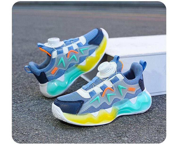 Hot Selling Boys Shoes Autumn New Mesh Breathable Rotating Button Basketball Shoes Girls Lightweight Sports Shoes_voghion.com