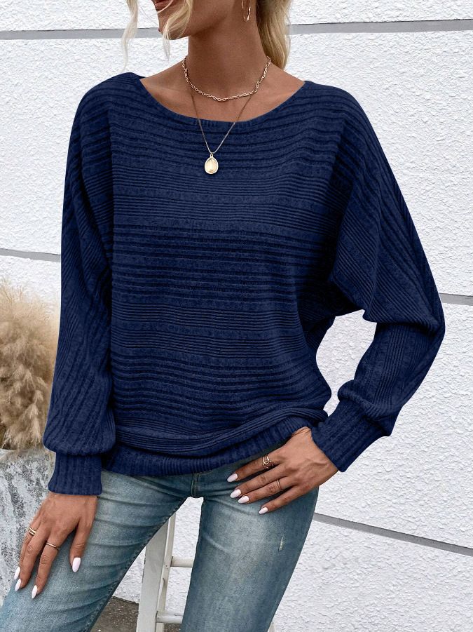 Autumn And Winter New Comfortable Casual Solid Color Long Sleeved Round Neck Patchwork Pullover Top T-shirt For Women_voghion.com
