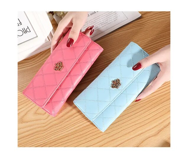 Γυναικείο πορτοφόλι Γυναικείο Clutch Δερμάτινο καρό Hasp Γυναικεία πορτοφόλια Θήκη για κάρτες σε μεγάλο μήκος Τσάντα τηλεφώνου Money Coin Pocket γυναικεία τσαντάκια_voghion.com