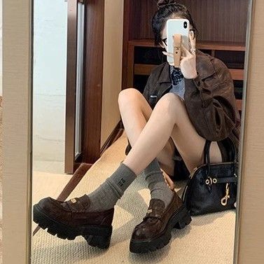 Sheii Su Yinyin's same style horse version~Small gold coins, thick soled, lazy person, one foot kick, Le Fu single shoe,_voghion.com