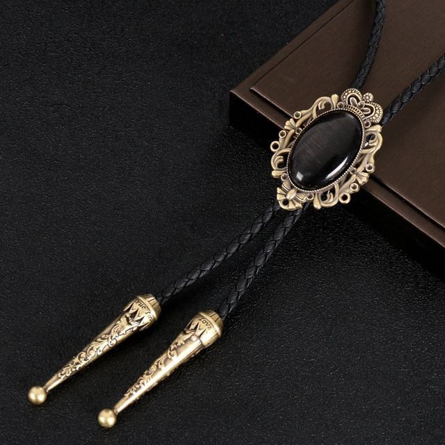 Lässige Halskette, trendige Bolo-Krawatte, Halsband-Accessoires, Metallkrone, Katzenaugen-Hemdschleife, Bolo-Krawatte_voghion.com