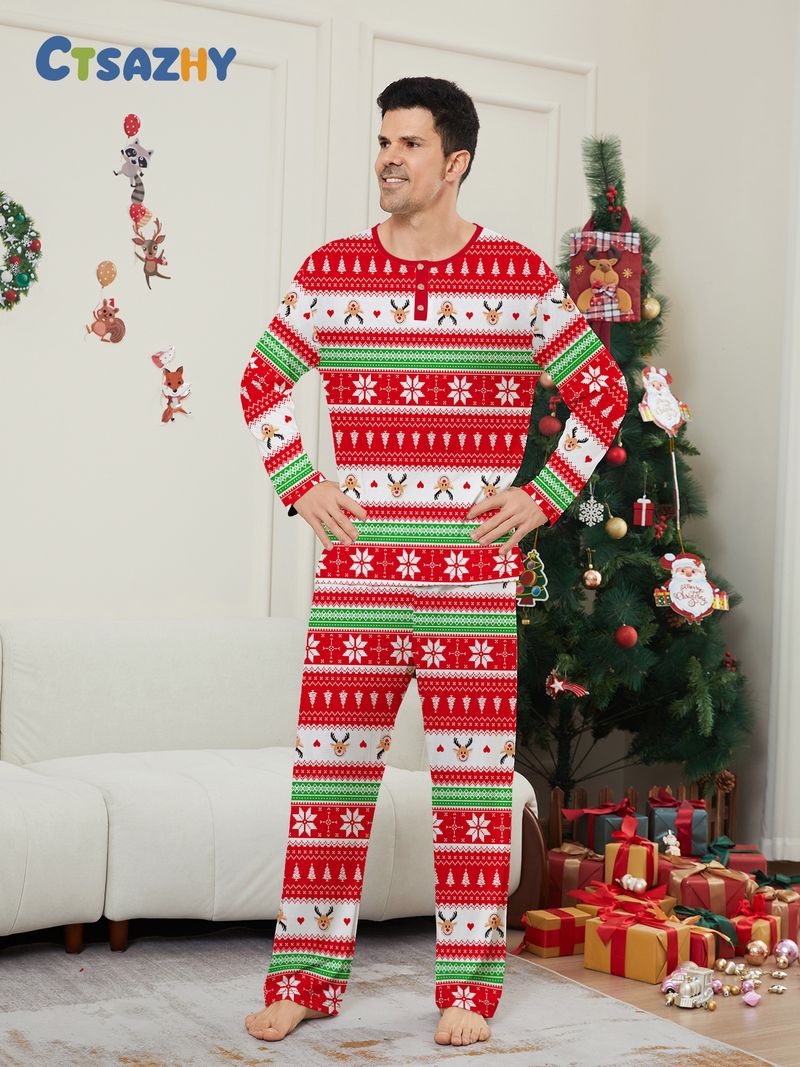 Natale Babbo Natale Cervo Neve a righe Natale famiglia vestito stampato casa pigiama vestito_voghion.com
