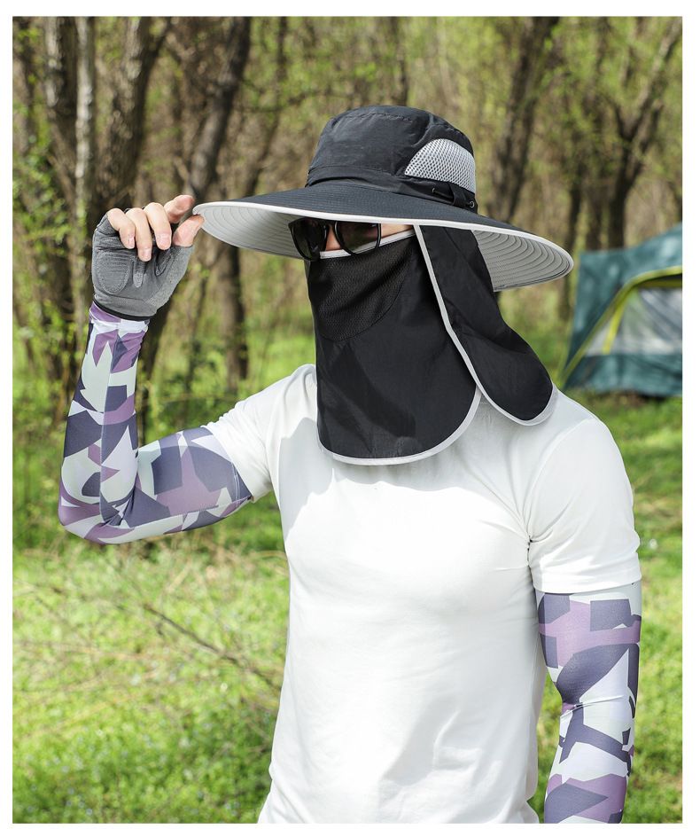 Men's Color-Block Sun Hat - UPF 50+ UV Protection With Face Cover & Bug Shield For Hiking_voghion.com