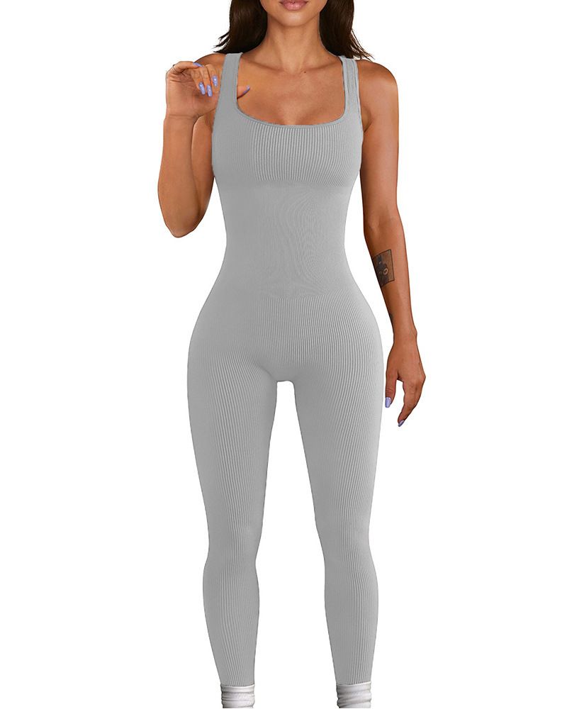 Dameuniform med tråd, firkantet krage, løft, hofte og slank, sexy jumpsuit_voghion.com