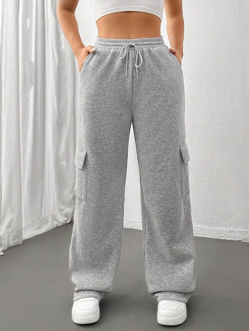 Pantalones cargo para mujer, estilo jogger, cintura alta, cordón ajustable, pierna ancha, informales, con múltiples bolsillos, estilo urbano, negro/beige/gris claro._voghion.com