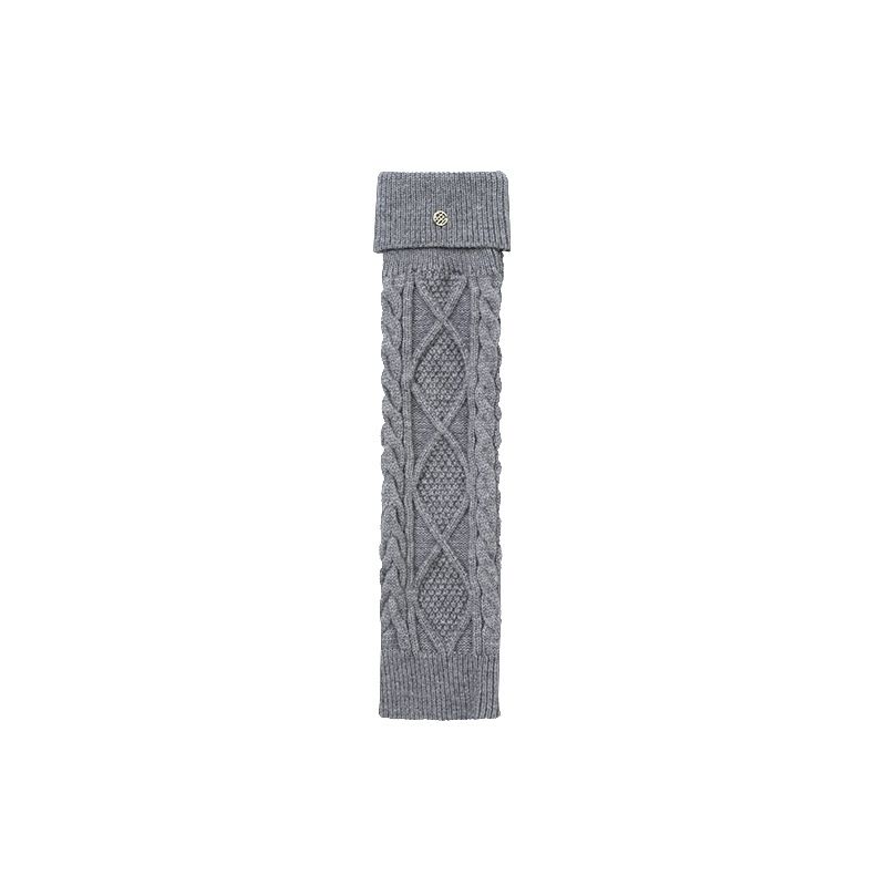 Thick Soft Knitted Leg Warmers With Metal Label, Diamond Pattern, Cuffed Mid-Calf Socks, Gray Series Matching Socks_voghion.com