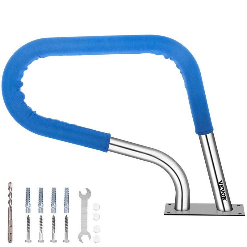 VEVOR Pool Rail 30x22 Pool Railing 304 Stainless Steel 250LBS Load Capacity Silver Rustproof Pool Handrail Humanized Swimming Pool Handrail With Blue Grip Cover & M8 Drill Bit & Self-Taping Screws_voghion.com