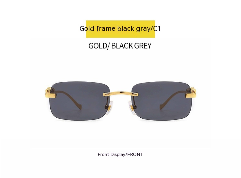 2023 New Hot Selling Cheetah Decorative Frameless Square Sunglasses for Women's Retro Metal Sunglasses Trend for Men's Glasses_voghion.com