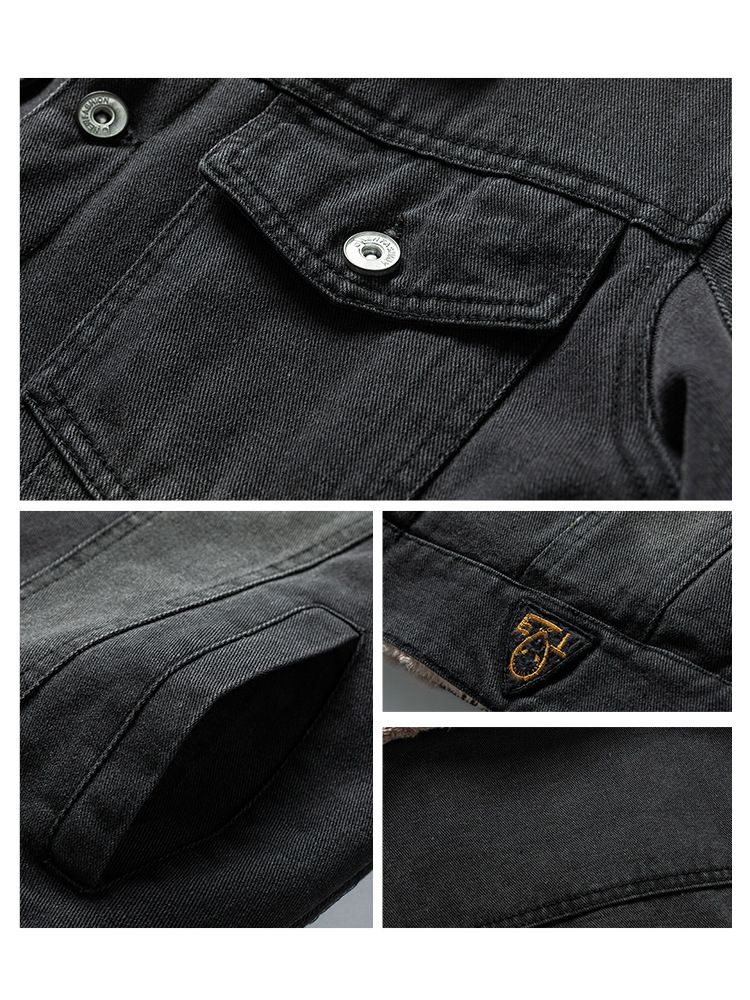 Men's Winter Fleece-Lined Denim Jacket – Korean Streetwear Washed Cotton Coat (M-XXXL, Slim Fit, Distressed Look, Unisex Outerwear)_voghion.com