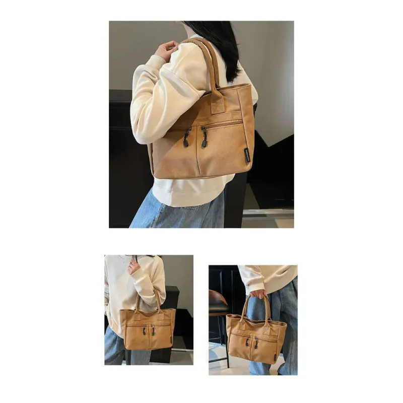 Stijl Grote Capaciteit Tote Eenvoudige Casual Canvas Effen Kleur Schouder Forensentas Dames_voghion.com
