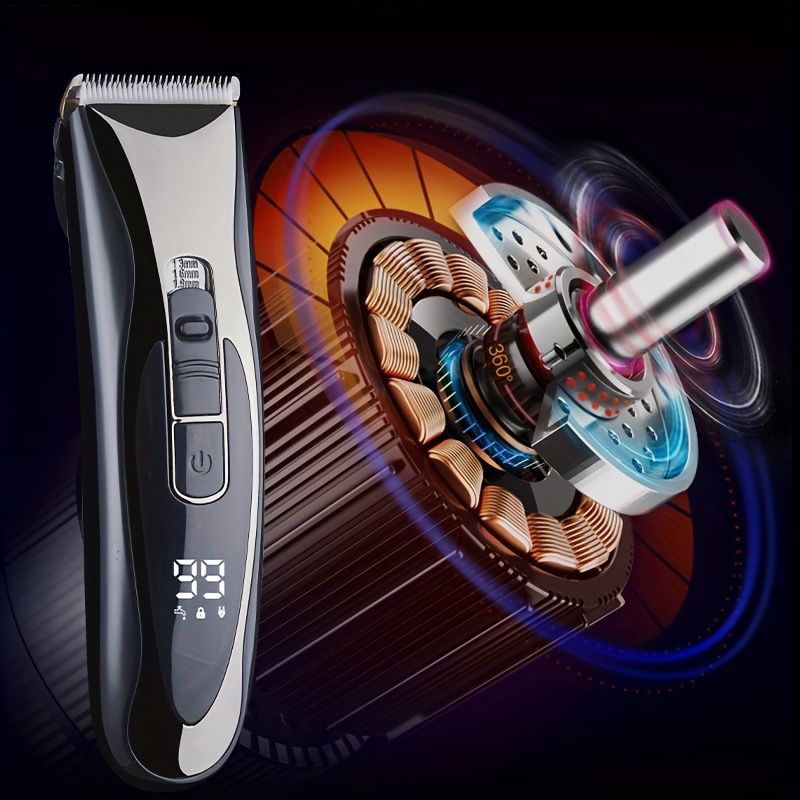 Waterproof Electric Hair Clipper with LED LCD Screen Ideal for Men's Hair Cutting and Grooming, Rechargeable Hair Cutting with Pusher for Precision C_voghion.com
