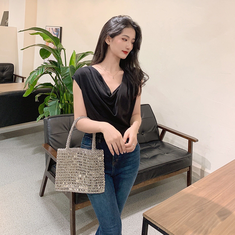 Metall Shopping glänzende Handtasche handgewebte Perlen kleine Tasche_voghion.com