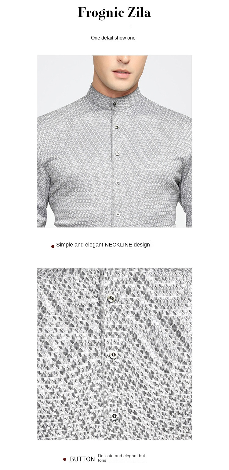 Fashion Retro Print Stand Collar Business Casual Men's Shirt Long Sleeve Men's Shirt_voghion.com