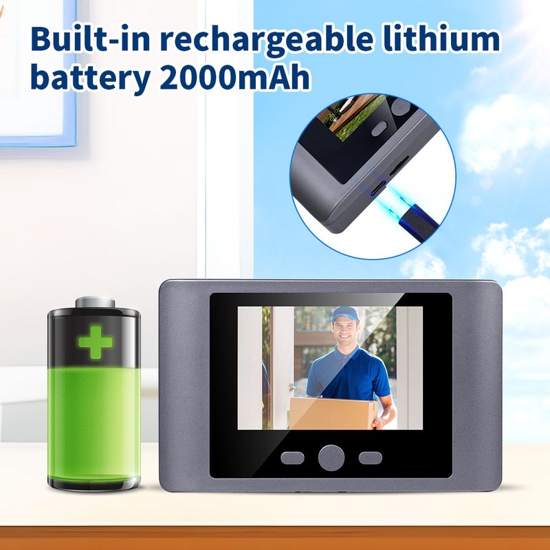 Mini kikkhull PIR bevegelsesdeteksjonslys skjermdørkikkerkamera smart hjem 2,8 tommers øye 2000 mAh stille IR natt_voghion.com