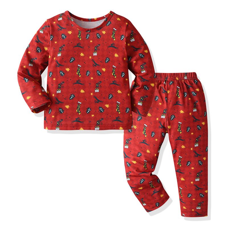 Ropa para niños Nueva ropa para niños, pijamas de manga larga para niños, estampado de dibujos animados navideños, traje de ropa para el hogar de algodón para niños y niñas_voghion.com