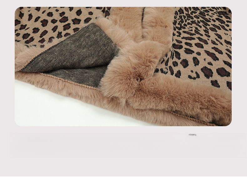 2025 Autumn/Winter New Women's Fur Collar Cape Cardigan Leopard Print Scarf Sweater_voghion.com