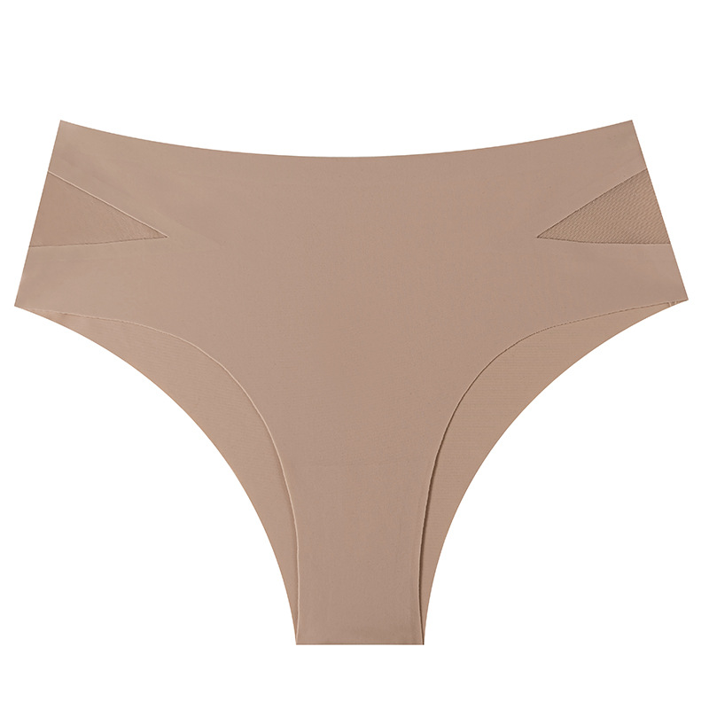 2025d High Elastic Ice Silk Seamless Panties For Women, Solid Color Side Mesh Hollow Sexy Bare Feel One-Piece Triangle Briefs_voghion.com