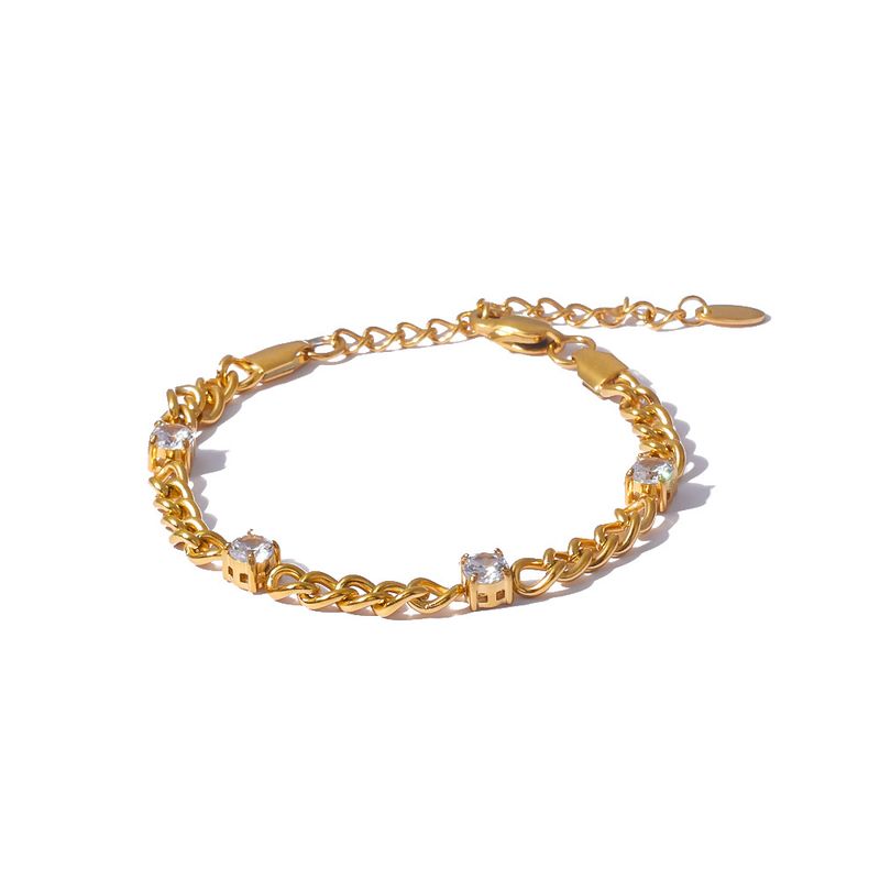 2024 New Fashion Stainless Steel Light Luxury Cuban Chain Inlaid Zircon Non-Fading Bracelet For Women Gold Plated_voghion.com