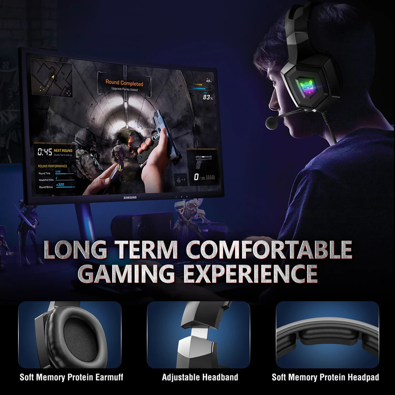 ONIKUMA K8 Gaming-koptelefoon met flexibele HD-microfoon, RGB-licht, surround-sound, over-ear-headset met kabel, gamer voor pc-gaming, Xbox_voghion.com