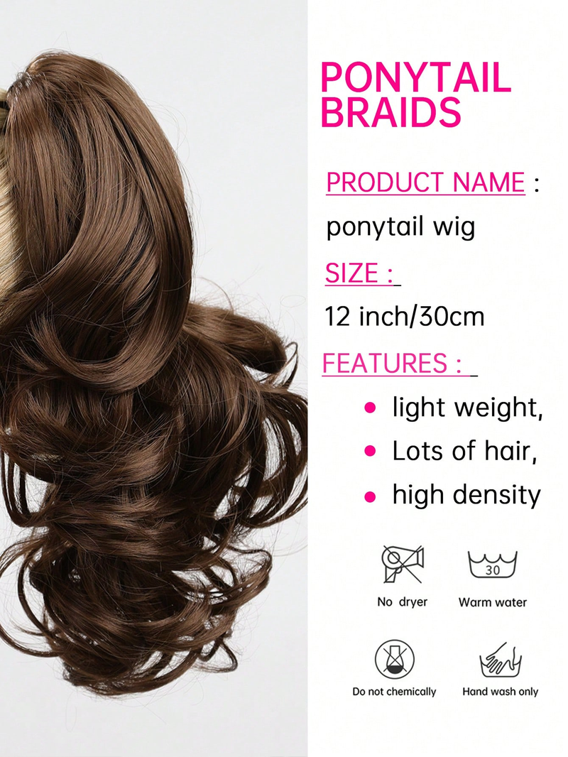 12" (Approx. 30 Cm) 130g Claw Synthetic Large Wave Extensions ,Multi-Color Option,The Ponytail Adopts A Newly Upgraded_voghion.com