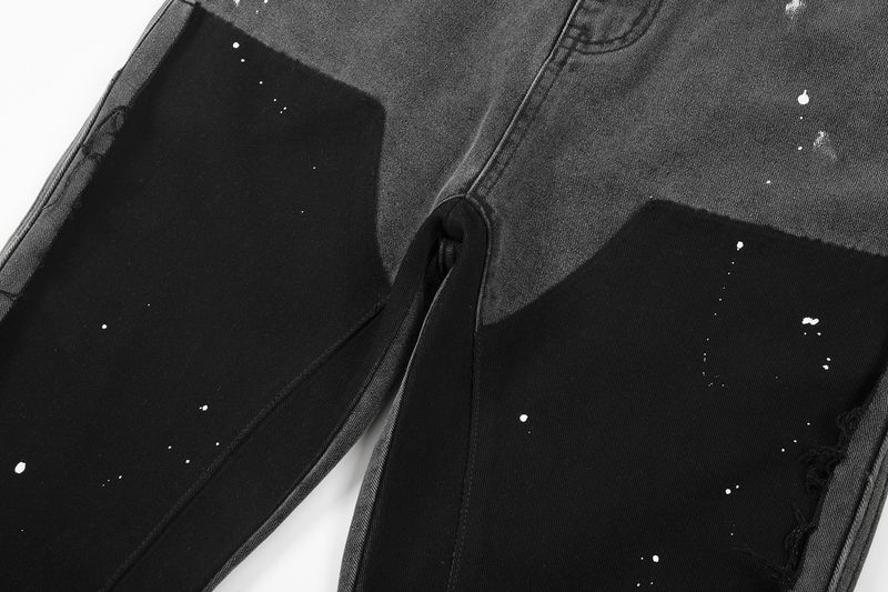 Herrenbekleidung High Street Washed Distressed Stitching Logging Jeans Herren Retro Modetrend Tintenspritzer Print Hose mit weitem Bein_voghion.com