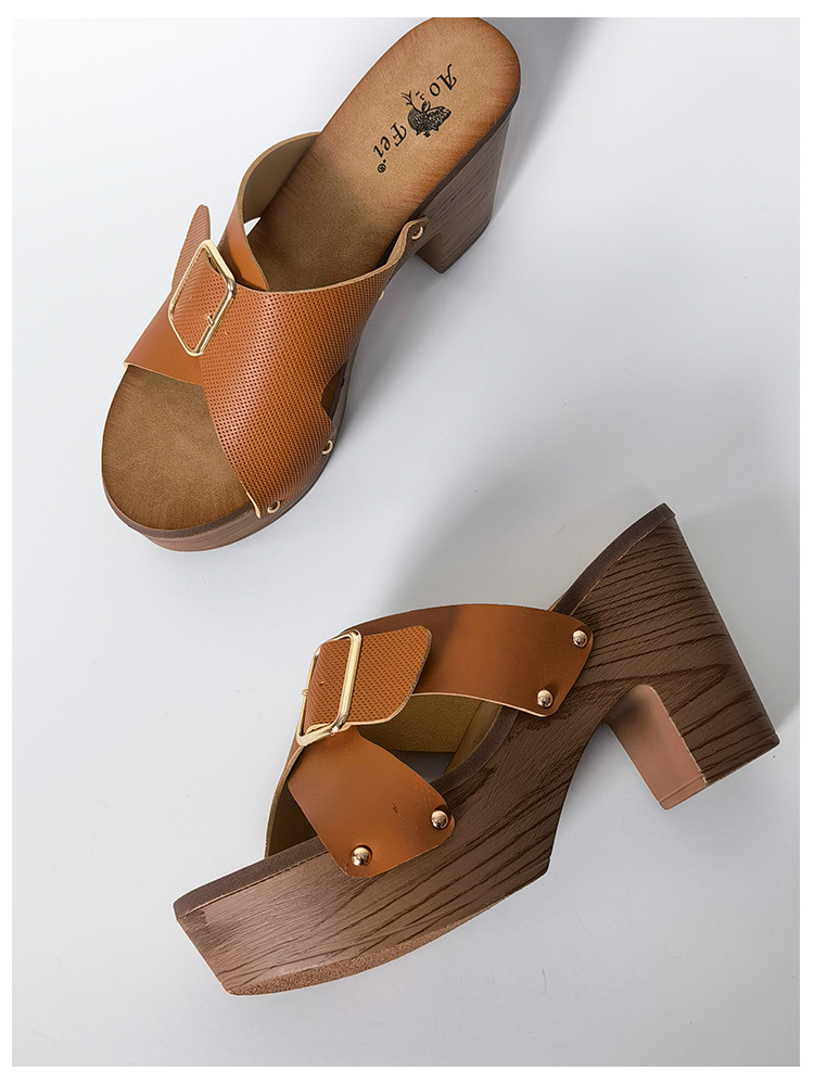 New Thick High Heel Shoes Fashion Large Slippers Women's Sandal_voghion.com