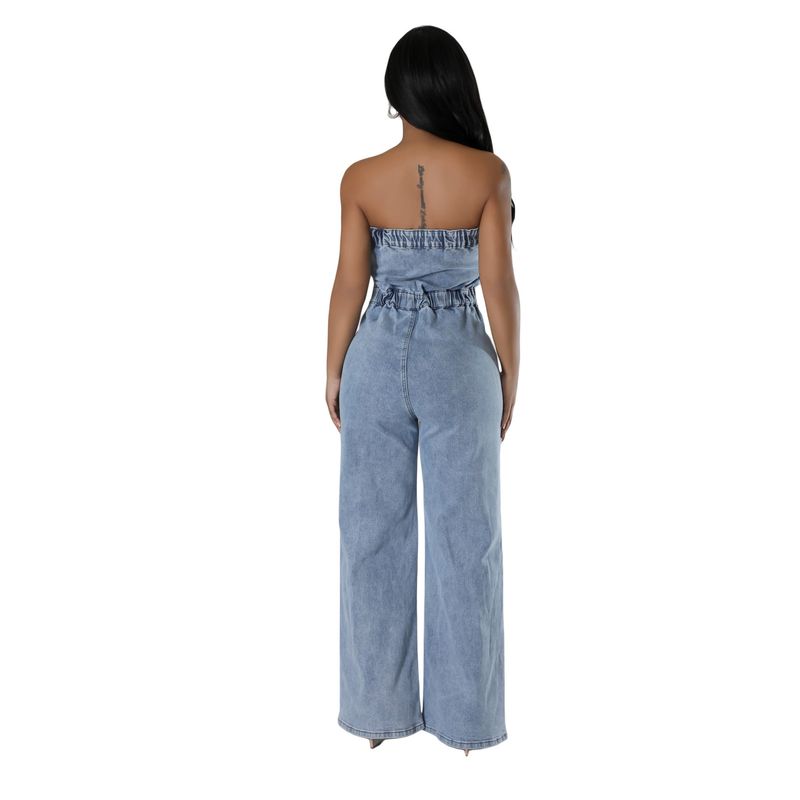 Sieviešu apģērbi Fashion Tube Top Sieviešu Slim Fit džinsa kombinezons ar platām kājām_voghion.com